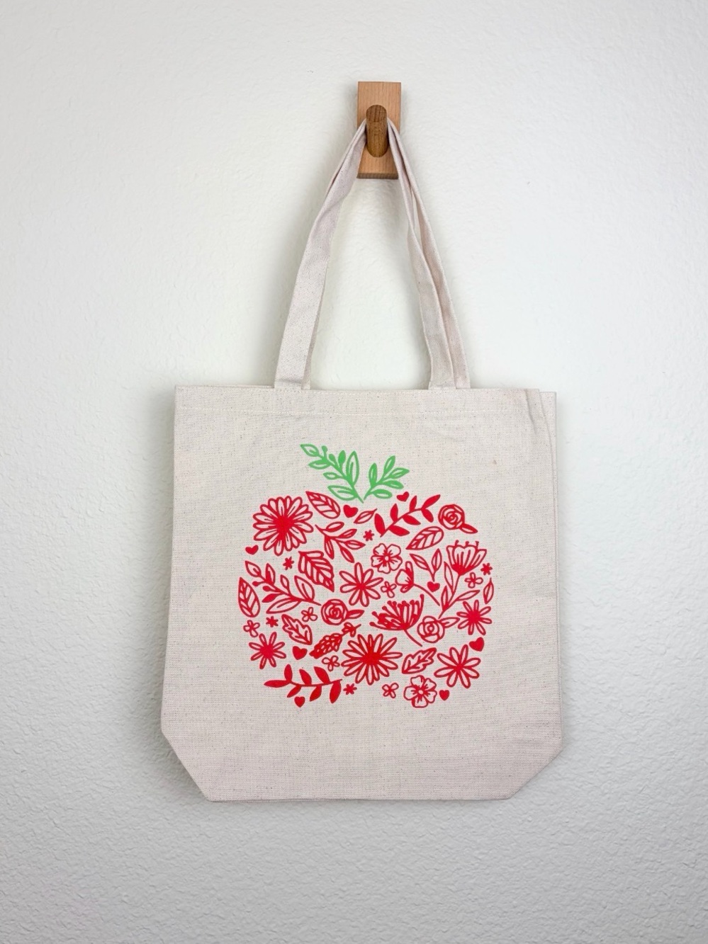 Handmade Floral Apple Tote Bag